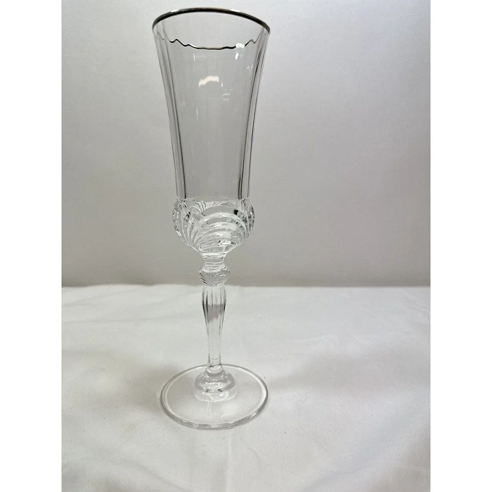 ROYAL CRYSTAL ROCK Cut Crystal AUREA Champagne Flute W/ Platinum Trim